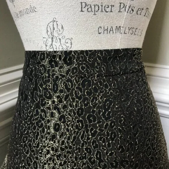 Charlotte Brody Cascade Ruffle Midi Skirt Womens 8 Black Gold High Rise Tiered